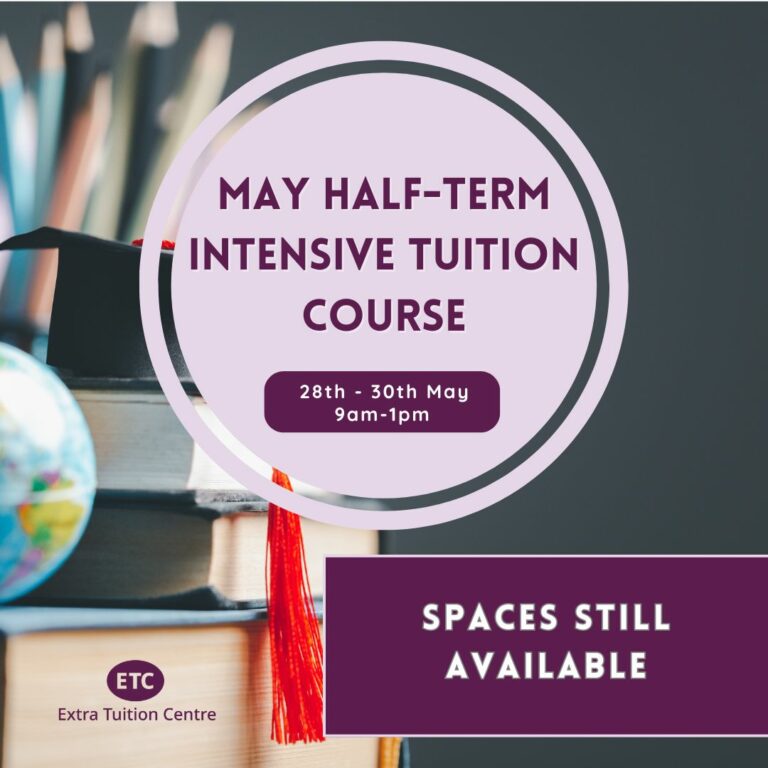 Graphic that reads May Half-term intensive tuition course 26th to 30th May. Spaces still available.