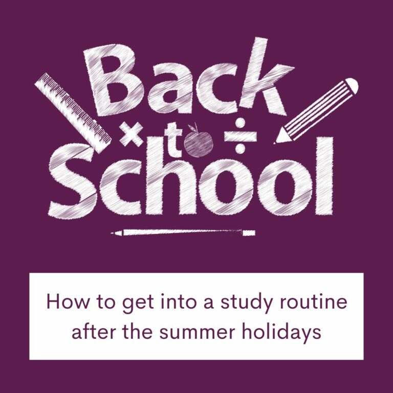 Graphic with the test Back to School: How to get into a study routine after the holidays.