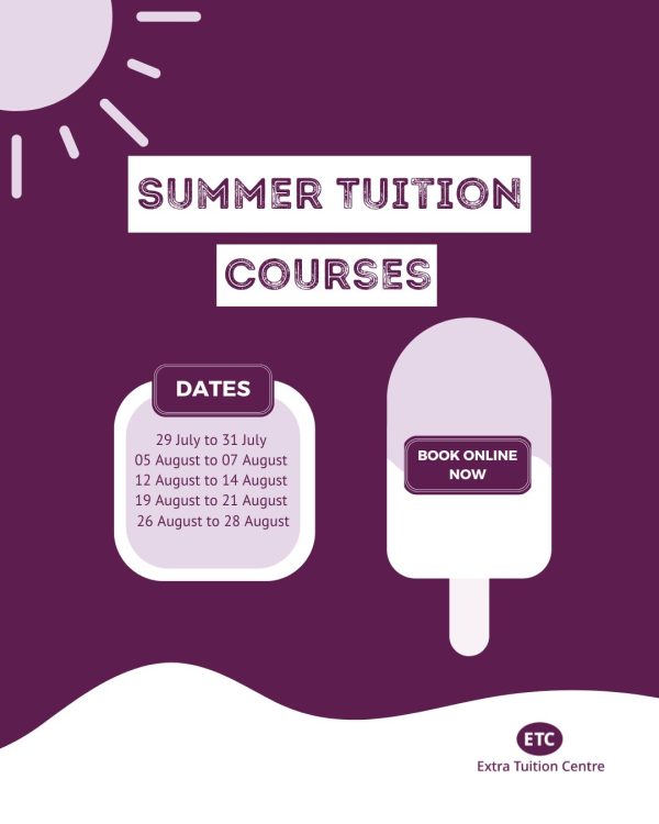 2 Graphic reads summer intensive tuition courses with an ice lolly and a sunshine. It includes the dates for the summer holiday tuition courses that are all in the article.