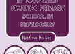 Graphic reads Is your child starting primary school in September? Three line drawn pictures show a book, pencil case and rucksack with stationery.